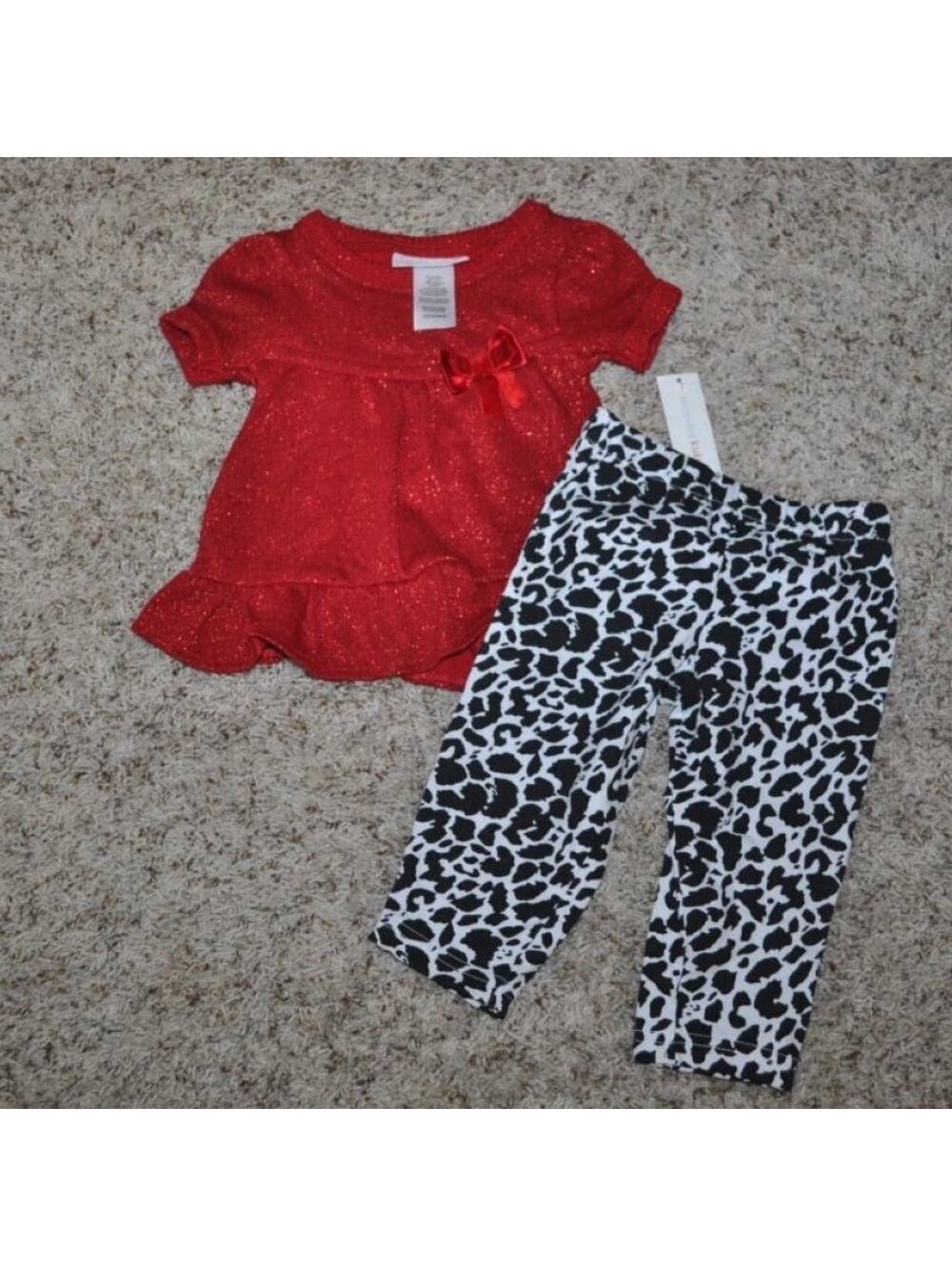 Girls Christmas Dress Top & Pants 4T Red Glitter, Black Animal Print Wonderkids